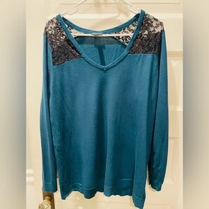 Torrid Teal Sweater with Black Lace Accents, Torrid Size 3, XXL